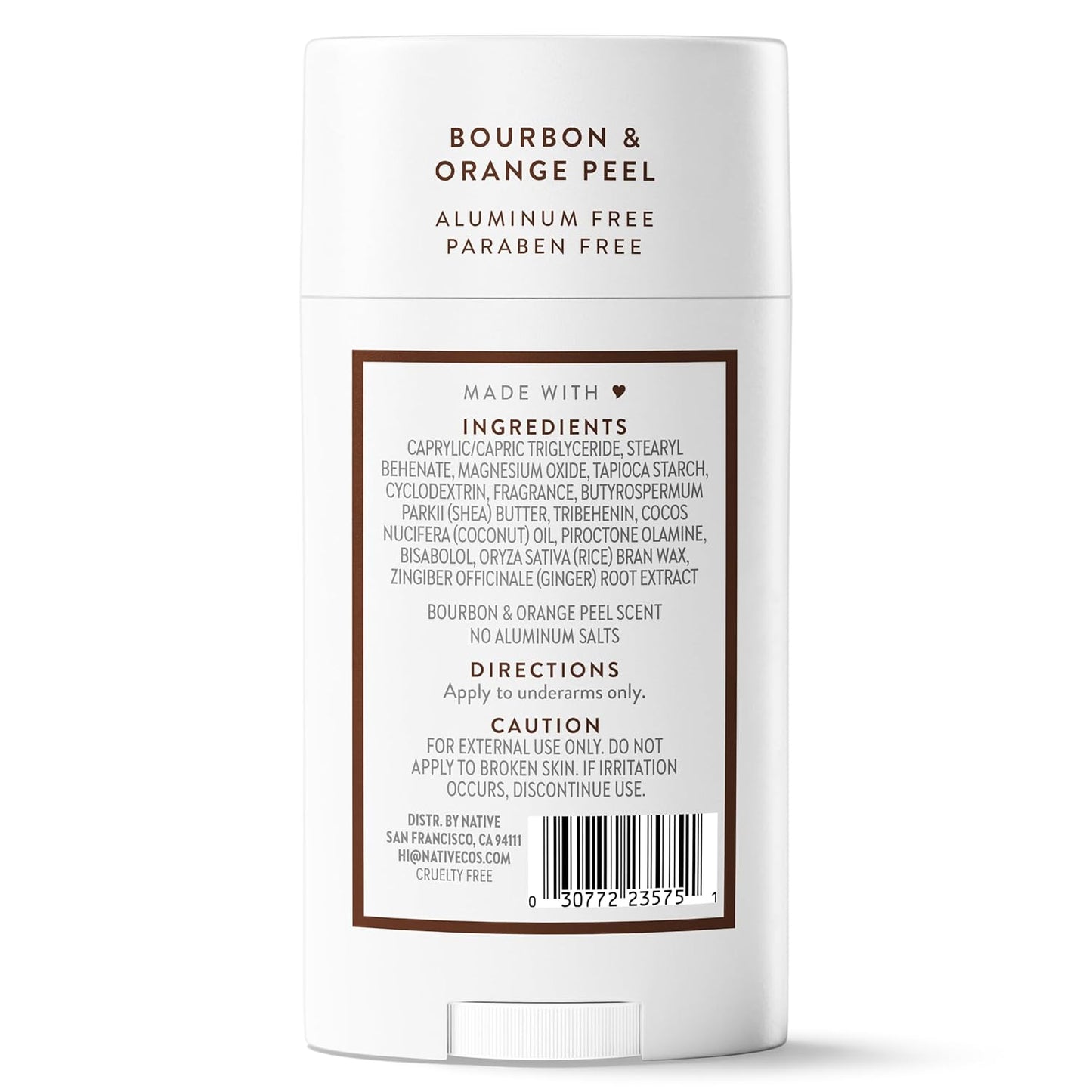 Native Deodorant Bourbon & Orange Peel – Streamlined Deodorant for Capsule Bathroom Counters, Single Solid Stick
