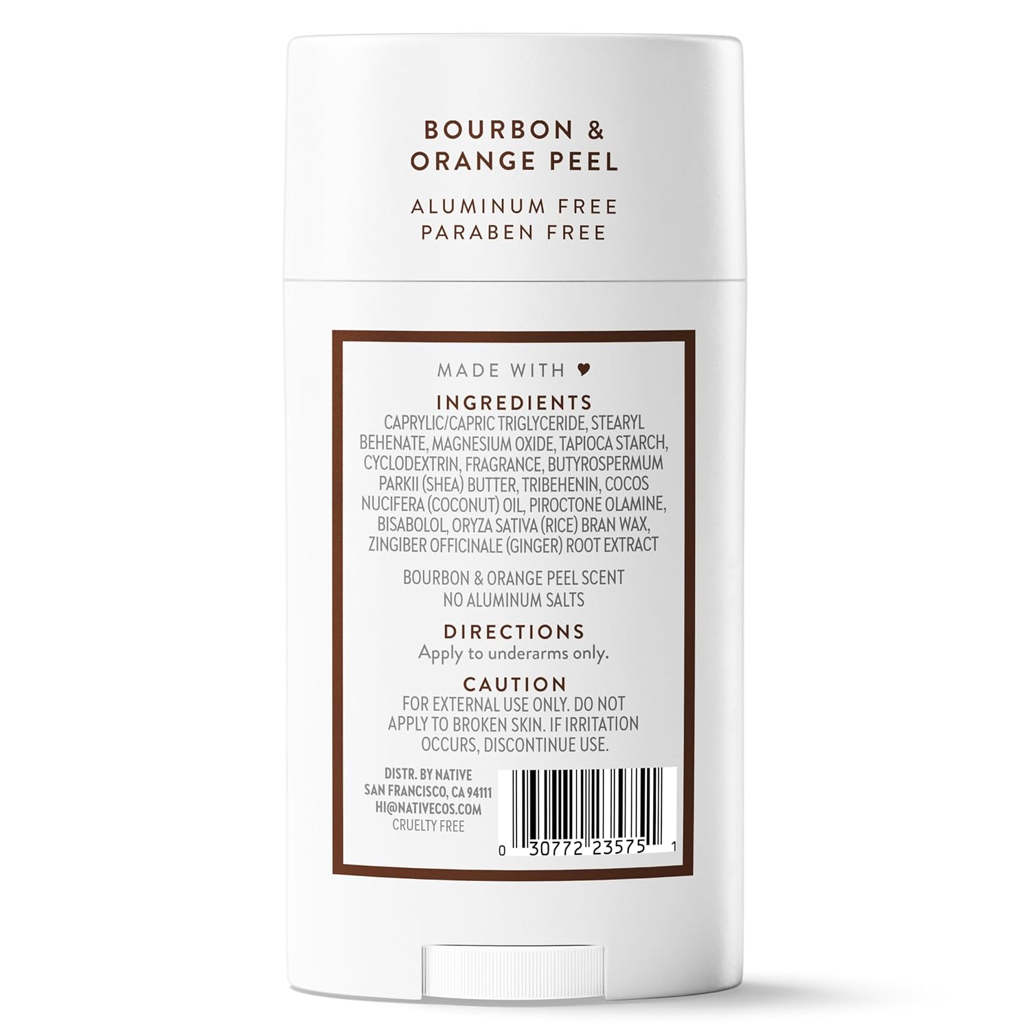 Native Deodorant Bourbon & Orange Peel – Streamlined Deodorant for Capsule Bathroom Counters, Single Solid Stick