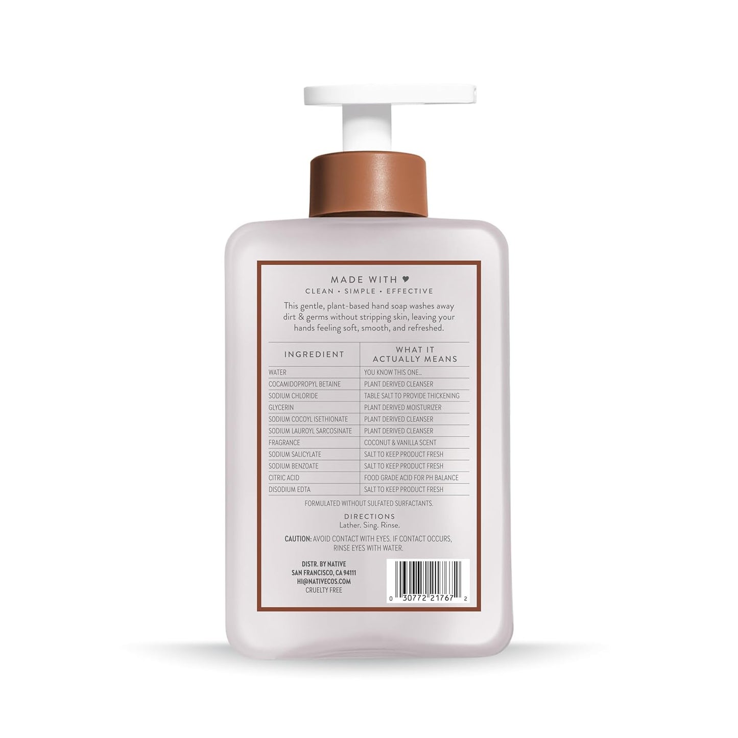 Native Hand Soap – Clean Ingredient Hand Wash in Uncluttered 13 oz Pump Bottle