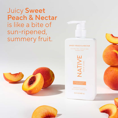 Native Moisturizing Shampoo Sweet Peach & Nectar – Scented Stress-Relief Wash for a Sensory Shower, 16.5 fl oz