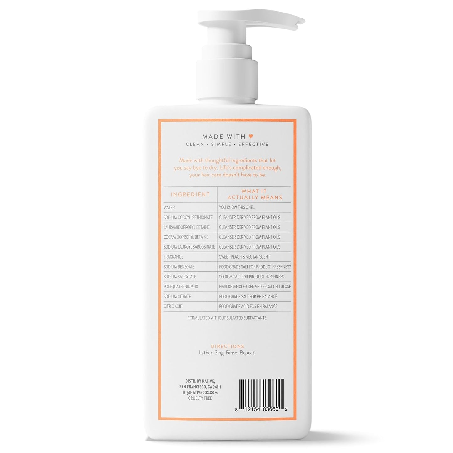 Native Moisturizing Shampoo Sweet Peach & Nectar – Scented Stress-Relief Wash for a Sensory Shower, 16.5 fl oz