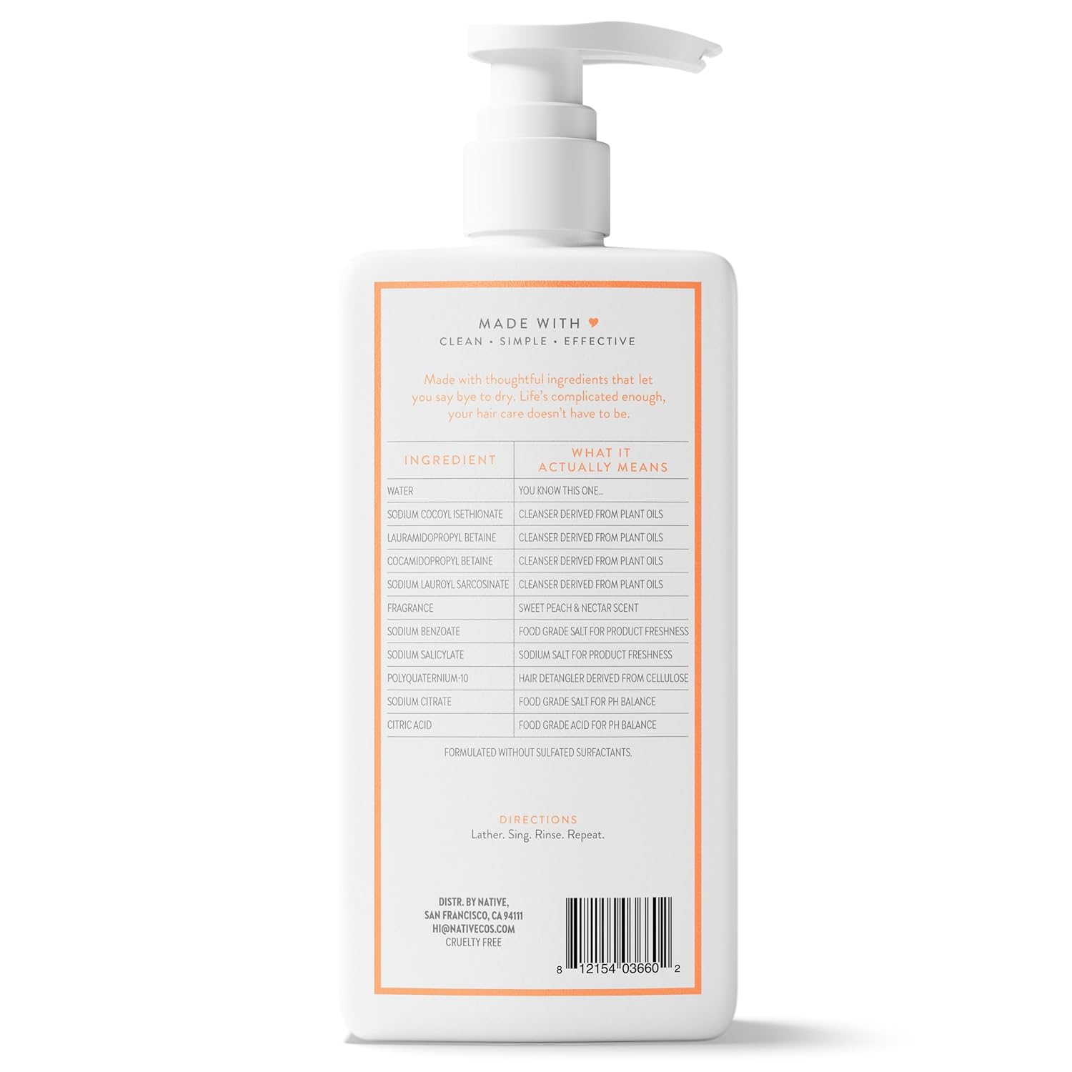 Native Moisturizing Shampoo Sweet Peach & Nectar – Scented Stress-Relief Wash for a Sensory Shower, 16.5 fl oz