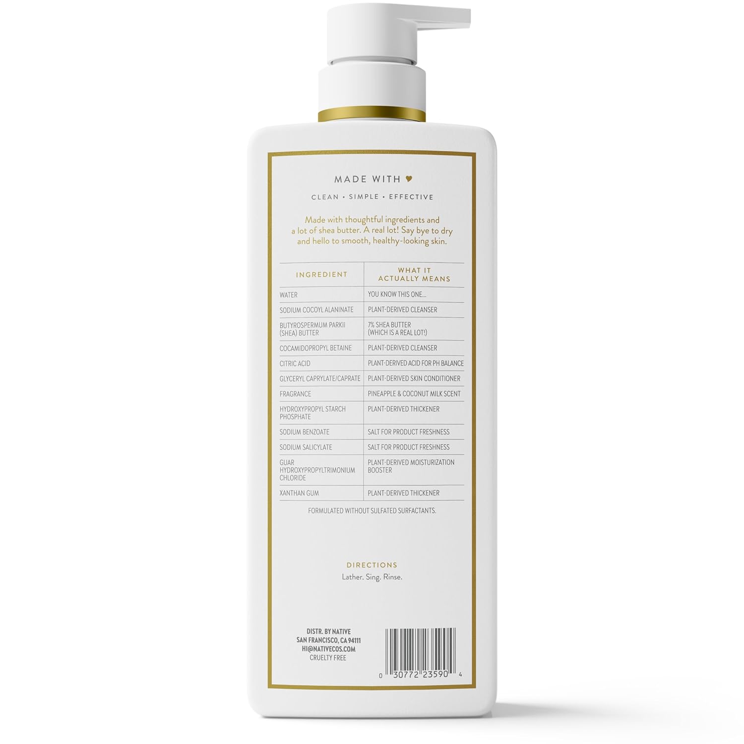 Native Premium Moisturizing Body Wash with Real Shea Butter, Pineapple & Coconut Milk 22 oz