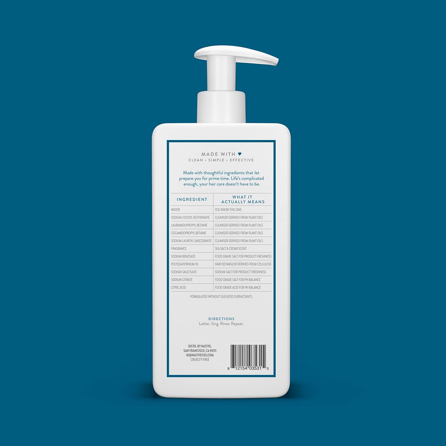 Native Sea Salt & Cedar 2-in-1 Hair Cleanser – Minimalist Vanity Essential with 11 Clean Ingredients