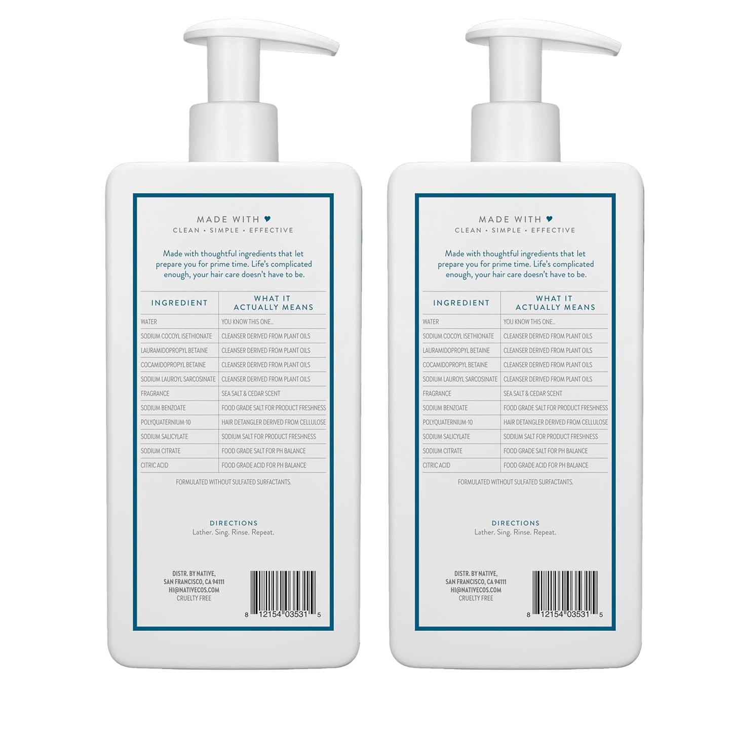 Native Sea Salt & Cedar 2-in-1 Hair Cleanser – Minimalist Vanity Essential with 11 Clean Ingredients