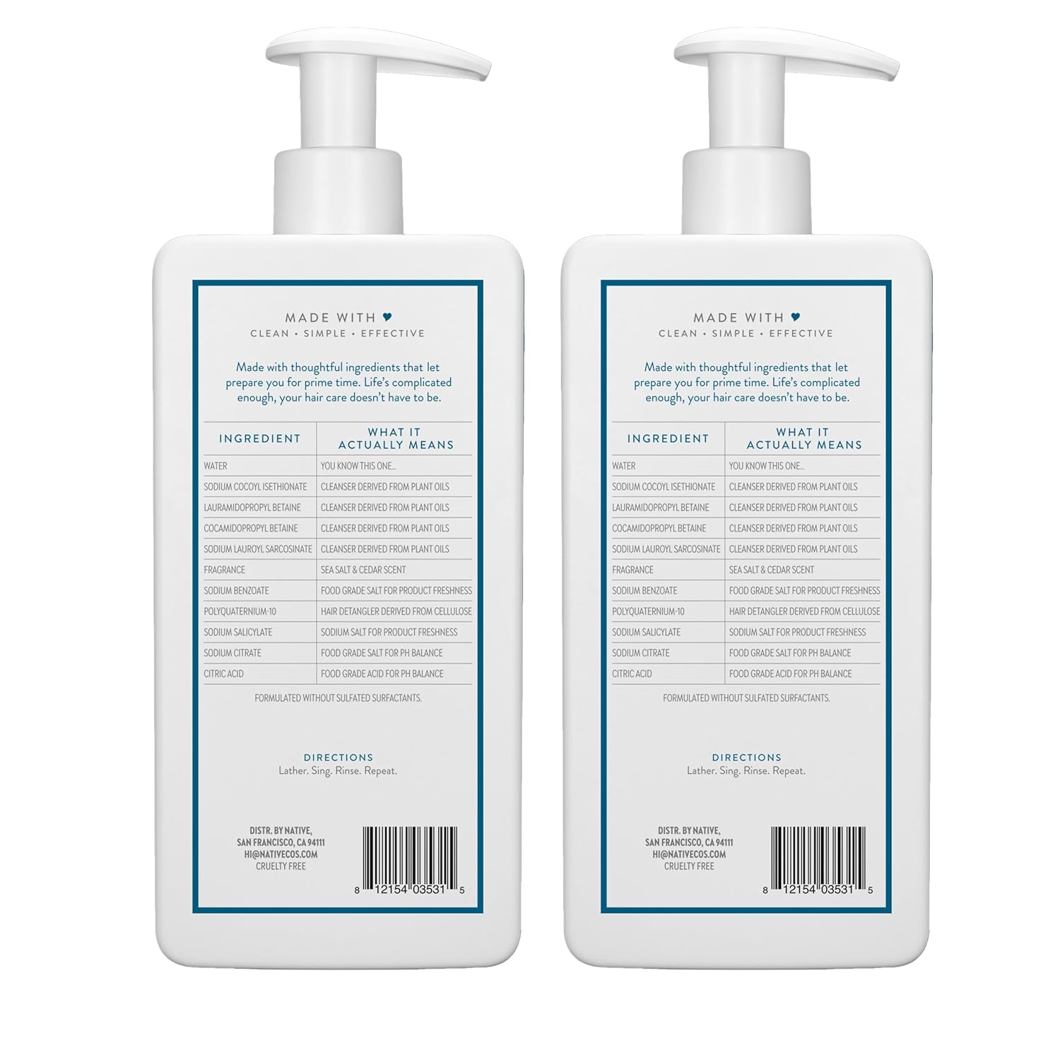 Native Sea Salt & Cedar 2-in-1 Hair Cleanser – Minimalist Vanity Essential with 11 Clean Ingredients