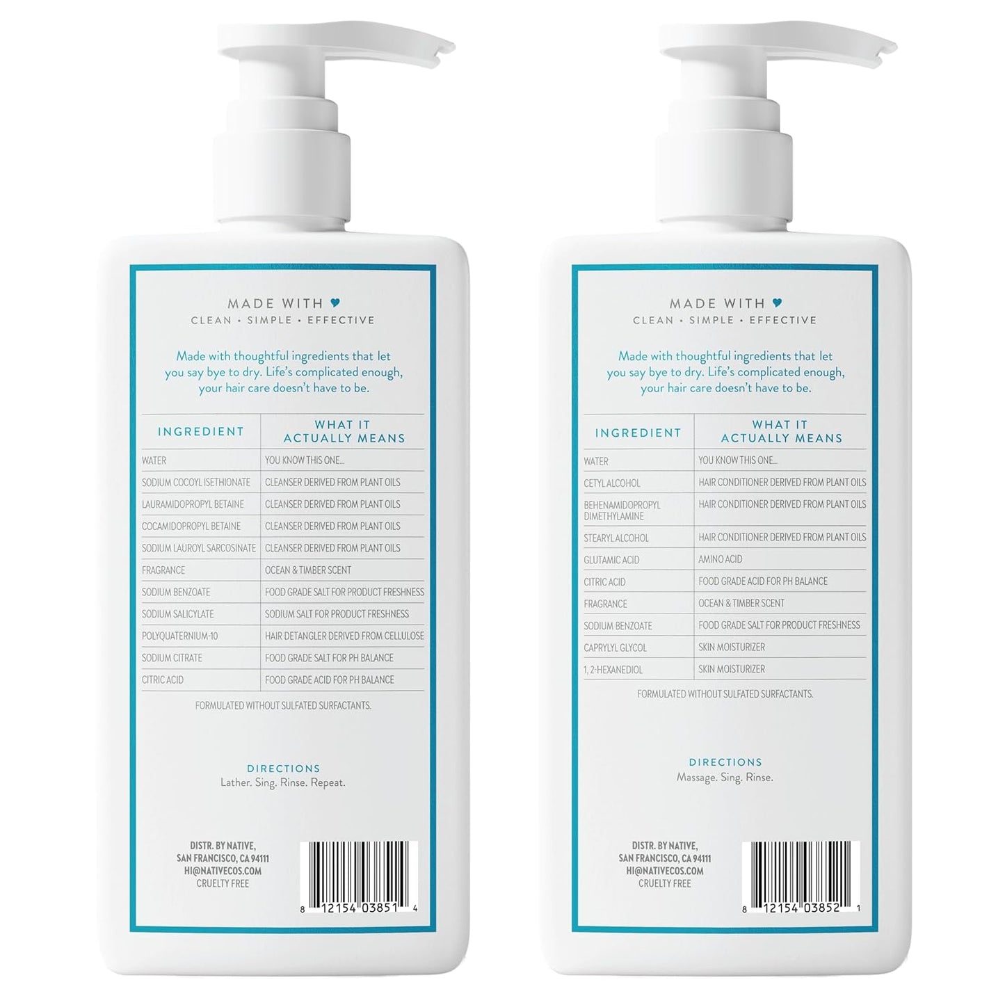 Native Shampoo and Conditioner – Mindful Shower Experience, Naturally Derived Formula for Color-Treated and Dry Hair
