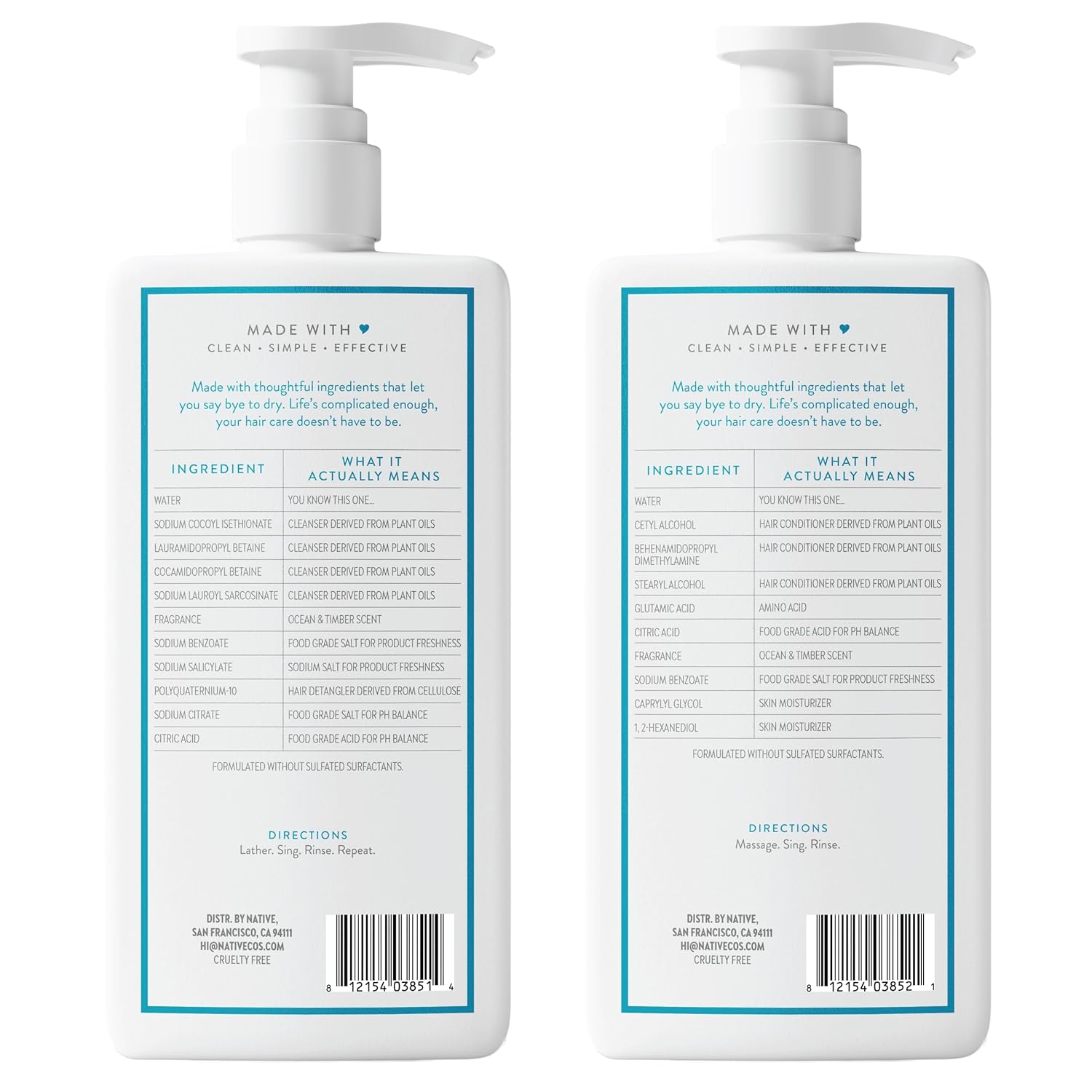 Native Shampoo and Conditioner – Mindful Shower Experience, Naturally Derived Formula for Color-Treated and Dry Hair
