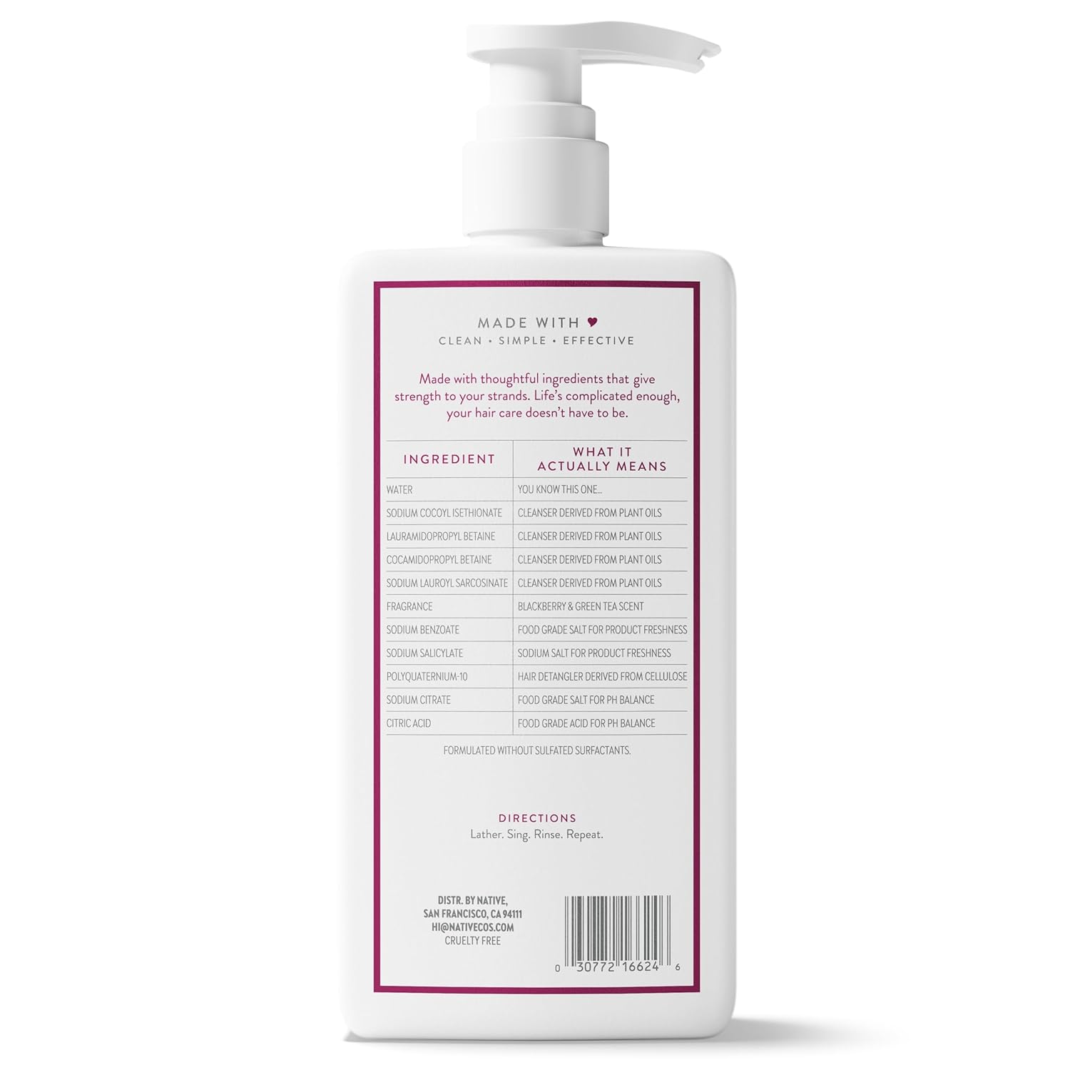 Native Strengthening Shampoo Blackberry & Green Tea 16.5 fl Oz – Vegan Birthday Gift for Her with Damage Repair