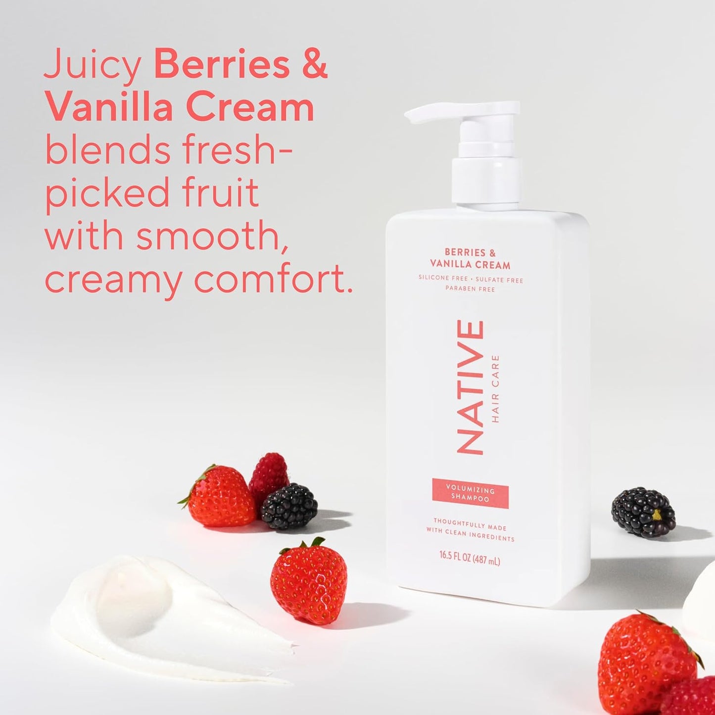 Native Volumizing Shampoo Berries & Vanilla Cream 16.5 fl Oz – Thoughtful Birthday Gift for Women Who Love Clean Beauty