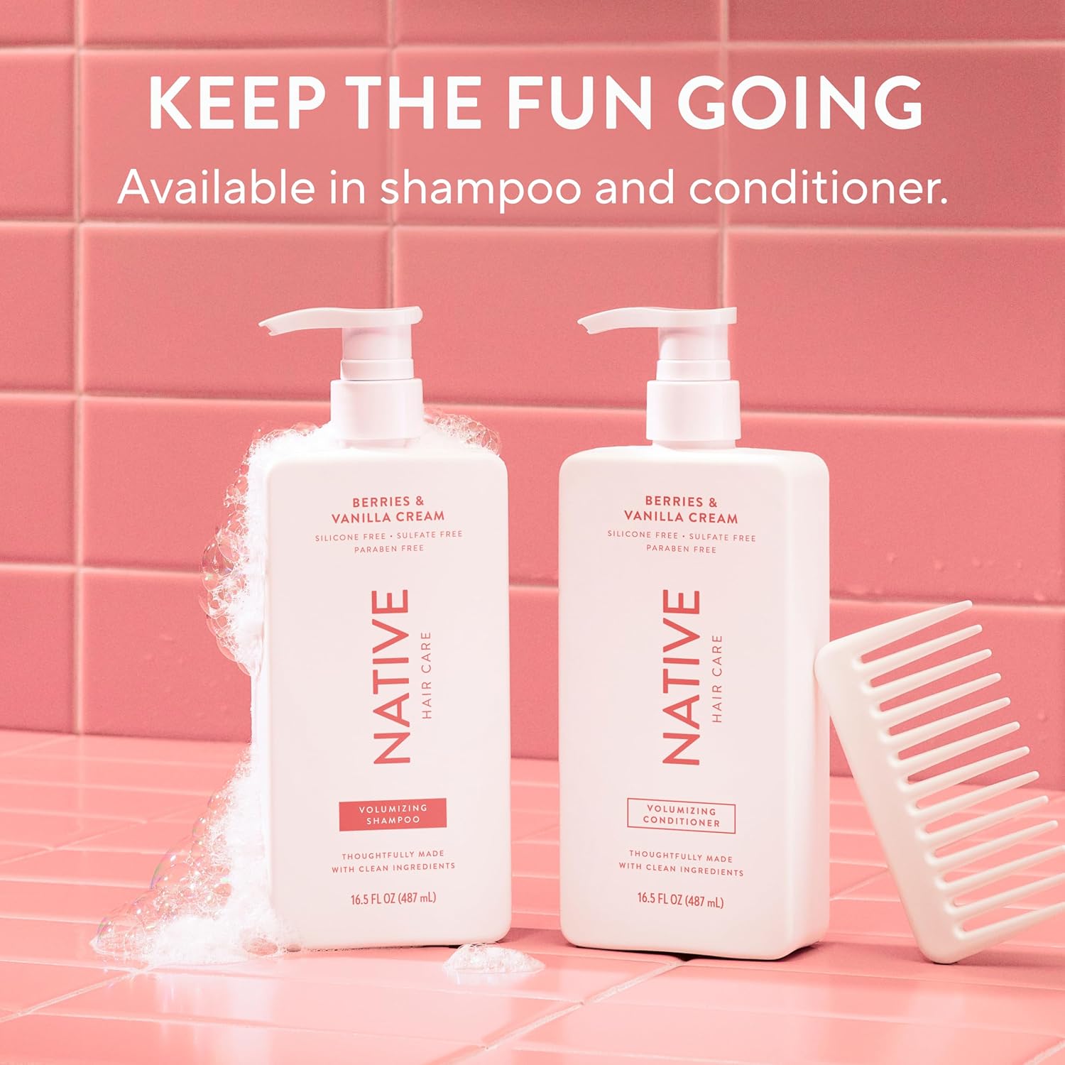 Native Volumizing Shampoo Berries & Vanilla Cream 16.5 fl Oz – Thoughtful Birthday Gift for Women Who Love Clean Beauty