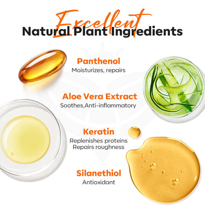 natural organic formula featuring keratin and jojoba oil, free of harmful substances