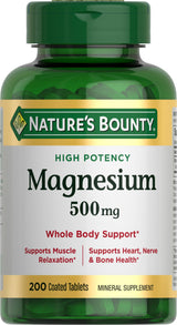 Nature's Bounty Magnesium 500 mg Tablets – Workplace Wellness Supplement for Sustained Energy Metabolism, Travel-Friendly Bottle, 200 Count