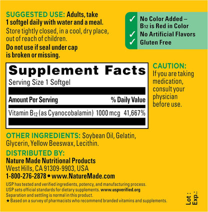 Nature Made Vitamin B12 1000 mcg – Heartfelt Housewarming Gift to Support New Routine Energy, 150 Softgels, 150 Day Supply