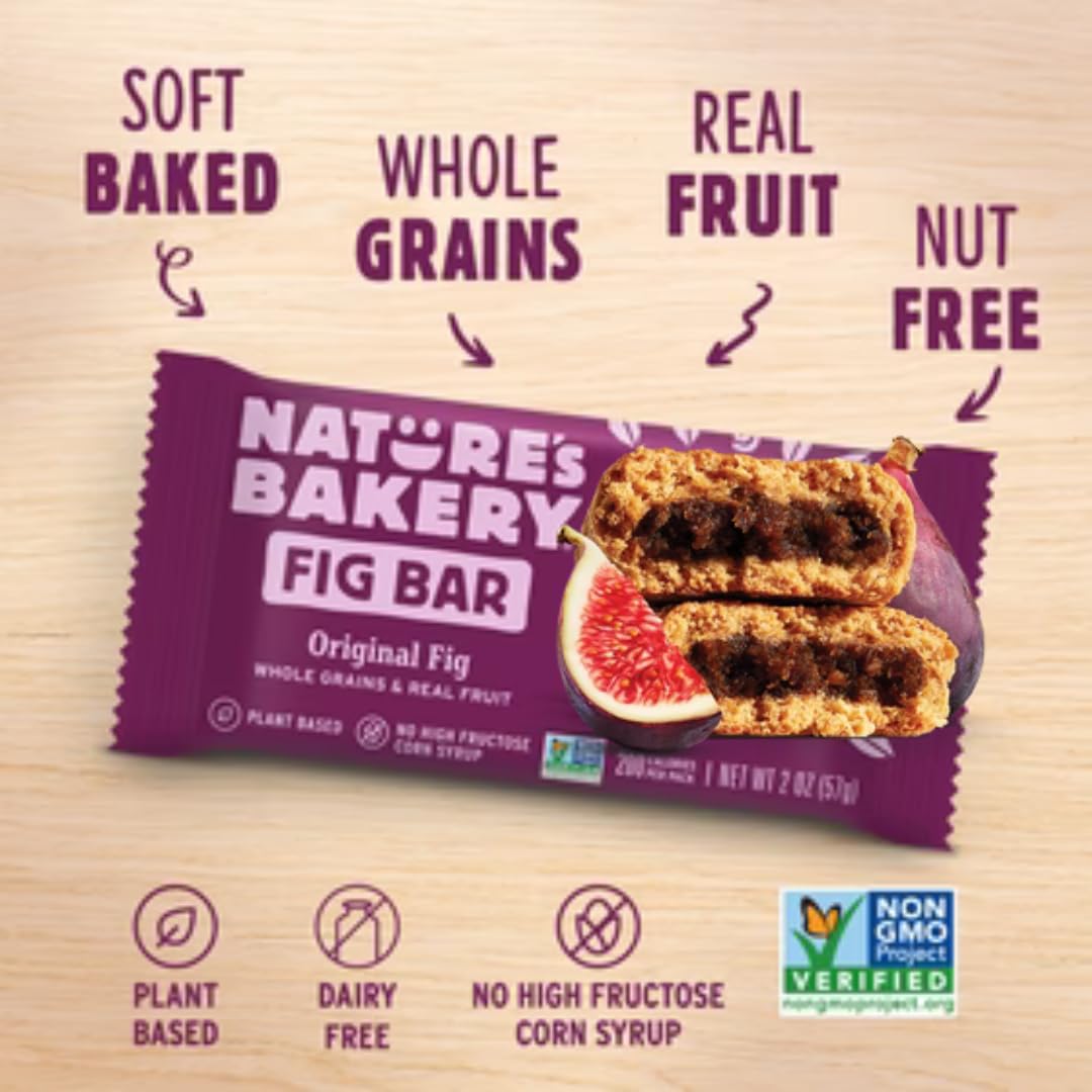 Nature's Bakery Whole Wheat Fig Bars – Kid-Approved Vegan Lunchbox Snacks, 28 Count Soft Baked Bars for School