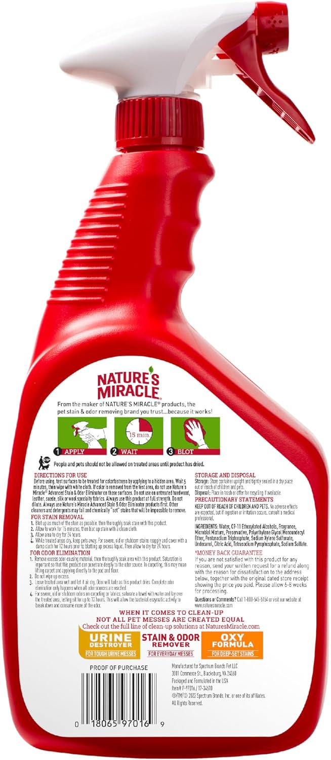 Nature's Miracle Advanced Dog Odor Eliminator – Family-Safe Enzymatic Cleaner for Carpets, Rugs, and Upholstery