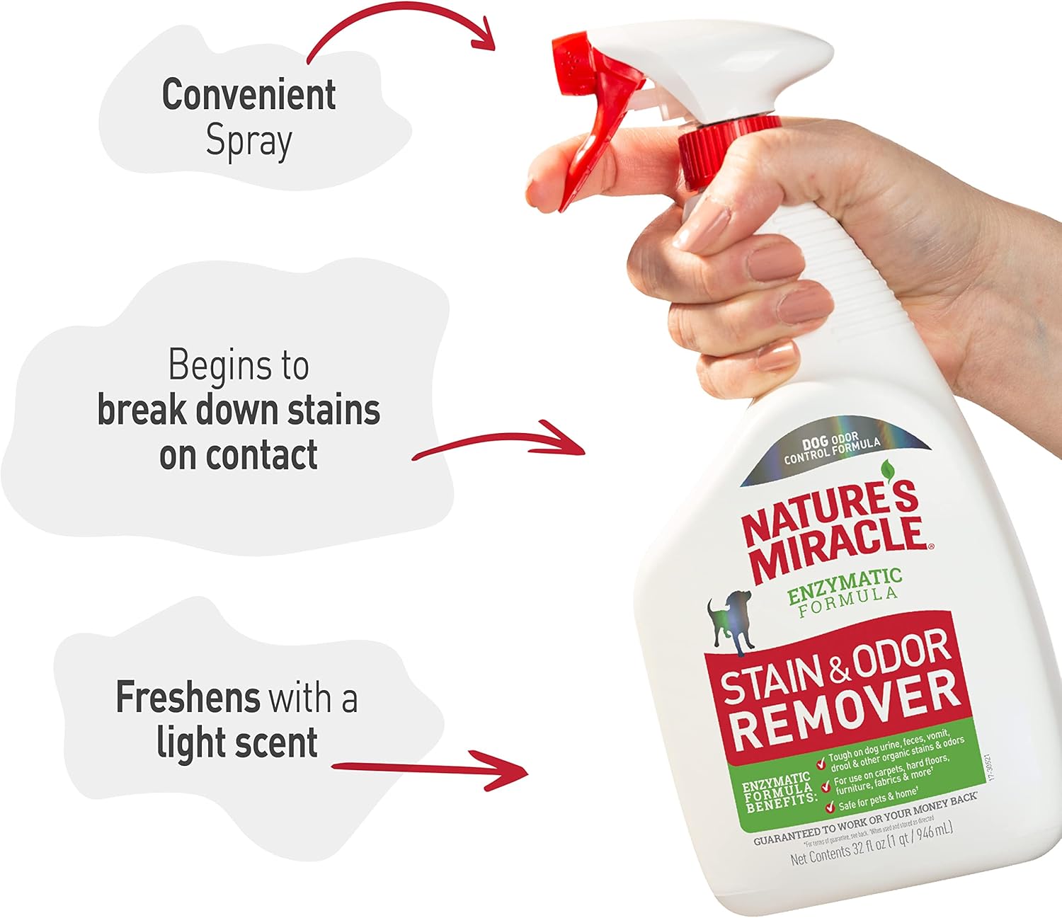 Nature’s Miracle Stain and Odor Remover Dog, 32 Ounces – Non-Harsh Formula Safe Around Crawling Babies