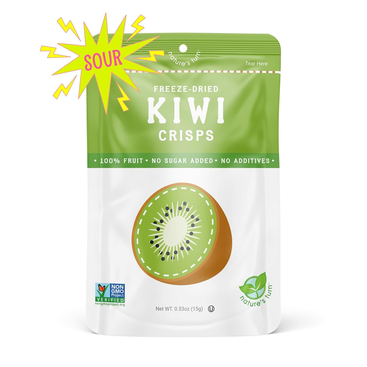 Nature's Turn Freeze-Dried Sour Kiwi Crisps – Lightweight Hiking Snack for Trail Trips, 6 Resealable Bags
