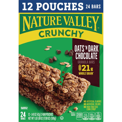 Nature Valley Crunchy Granola Bars, Oats 'n Dark Chocolate – Desk Drawer Snack for Sustained Office Focus