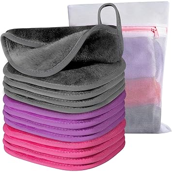 Natwag Makeup Remover Cloth – Valentine's Day Pampering Gift for Her, Zero-Waste Skincare Set 12 Pack, Cool Grey
