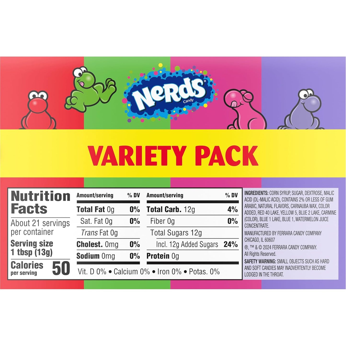 NERDS Dual Variety Pack – Office Break Room Candy Jar Refill, Crunchy Grape Strawberry Watermelon Cherry Boxes, 6 Count 9.9 oz