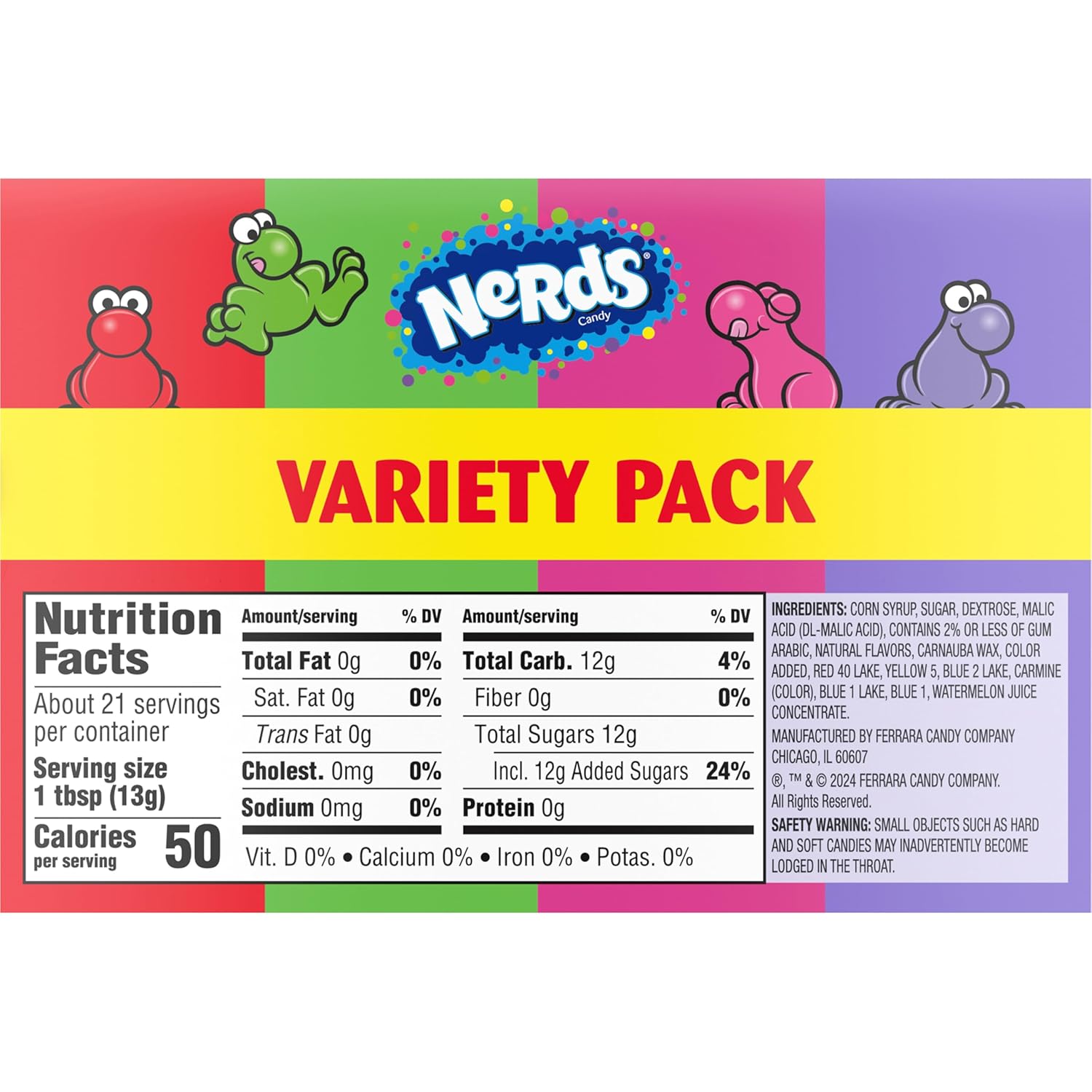 NERDS Dual Variety Pack – Office Break Room Candy Jar Refill, Crunchy Grape Strawberry Watermelon Cherry Boxes, 6 Count 9.9 oz