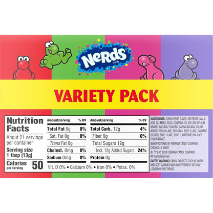 NERDS Dual Variety Pack – Office Break Room Candy Jar Refill, Crunchy Grape Strawberry Watermelon Cherry Boxes, 6 Count 9.9 oz