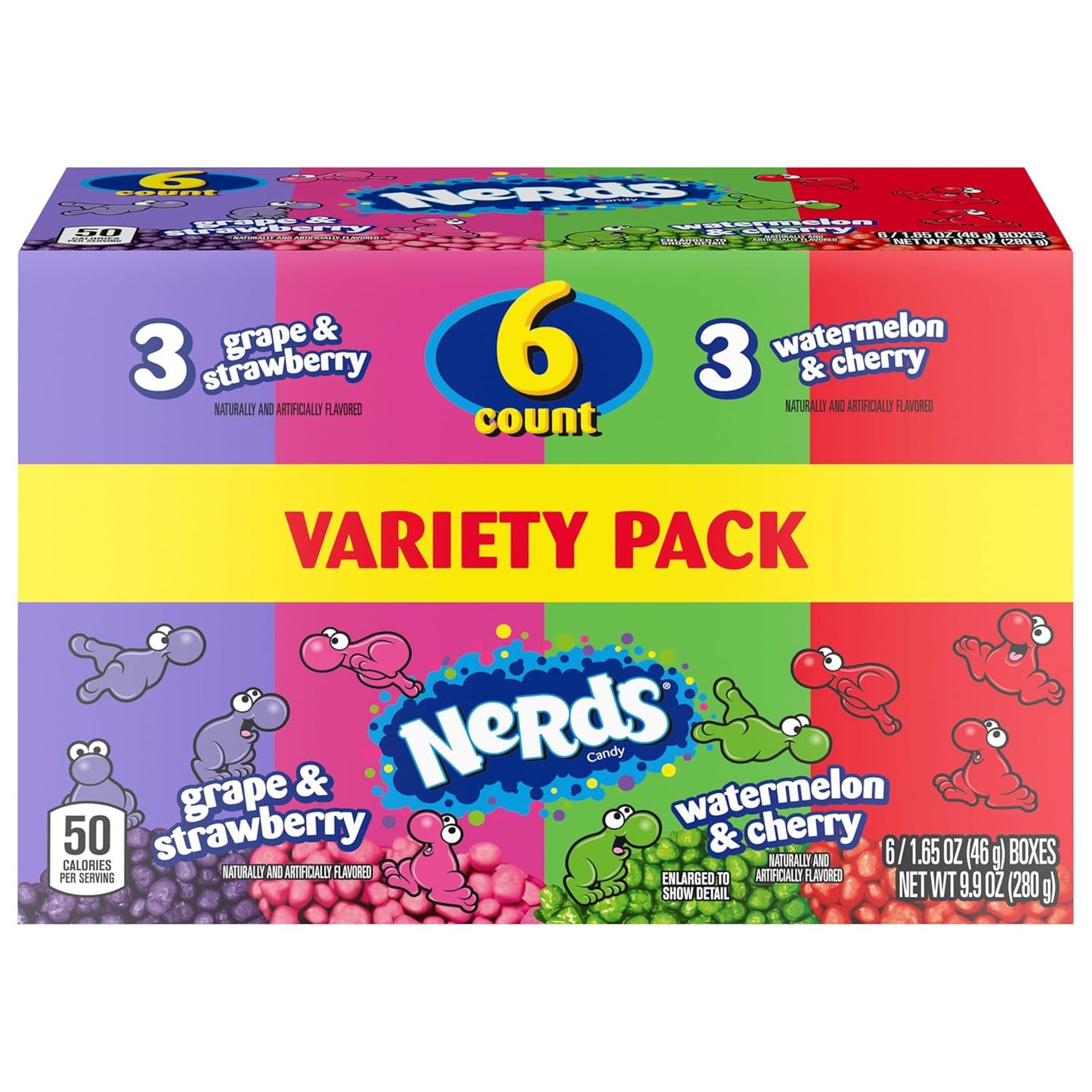 NERDS Dual Variety Pack – Office Break Room Candy Jar Refill, Crunchy Grape Strawberry Watermelon Cherry Boxes, 6 Count 9.9 oz