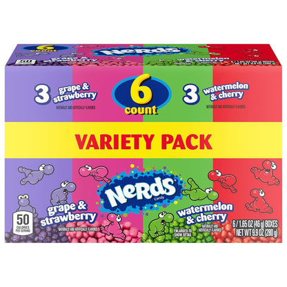 NERDS Dual Variety Pack – Office Break Room Candy Jar Refill, Crunchy Grape Strawberry Watermelon Cherry Boxes, 6 Count 9.9 oz