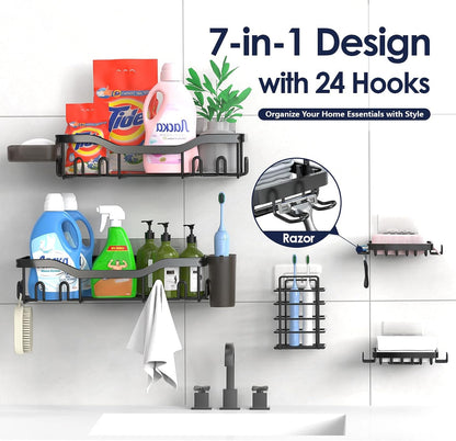 NESOMI 7-Pack Shower Caddy Adhesive – Thoughtful Holiday Gift for Mom with Coordinated 8-Piece Bathroom Set