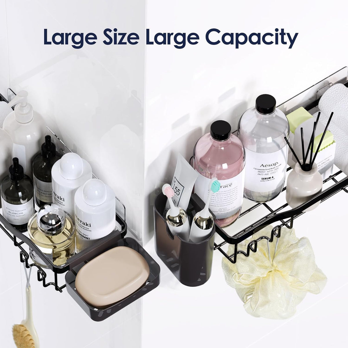 NESOMI 7-Pack Shower Caddy Adhesive – Thoughtful Holiday Gift for Mom with Coordinated 8-Piece Bathroom Set