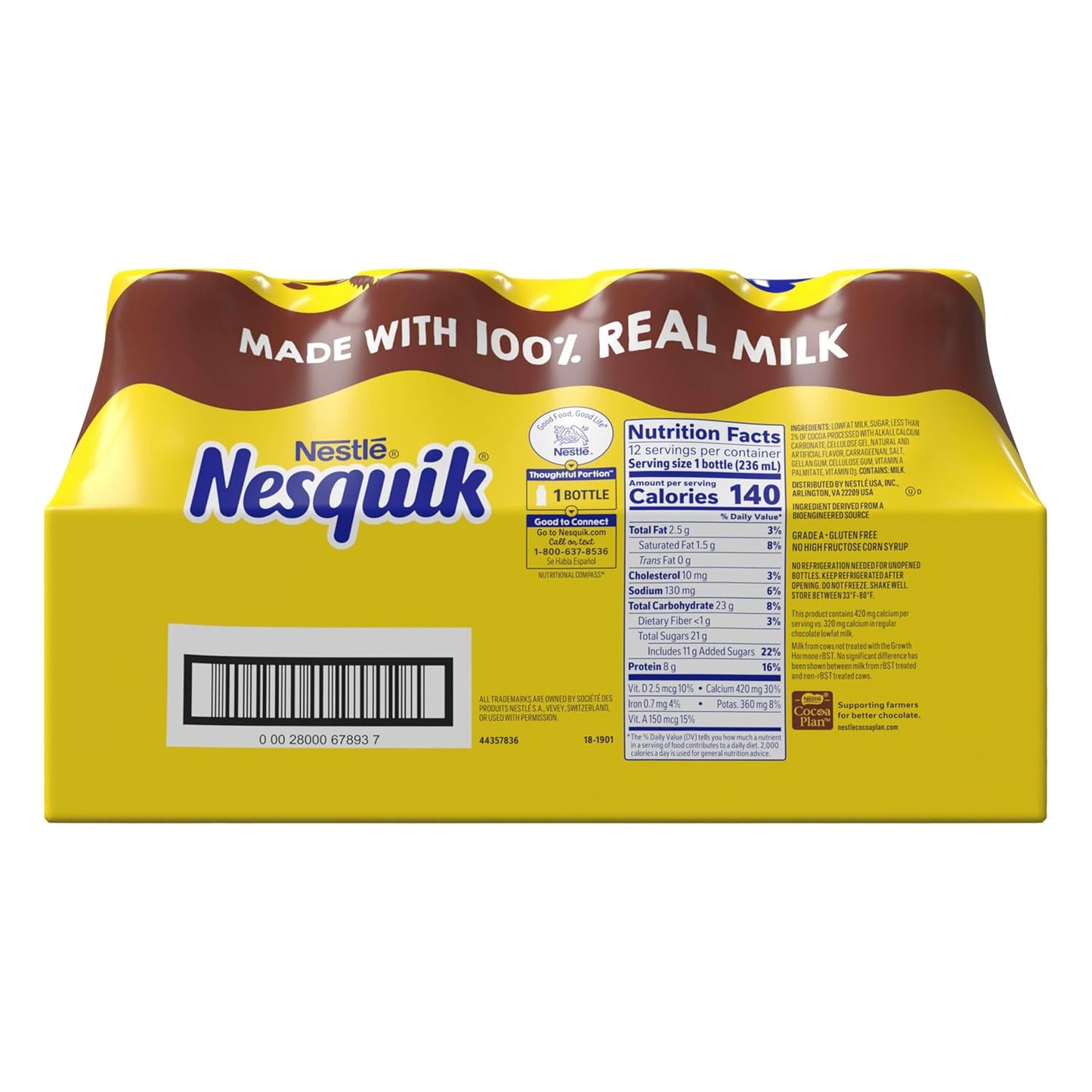Nesquik Chocolate Lowfat Milk 8 oz Bottles – Quick Breakfast Drink for Busy Office Mornings