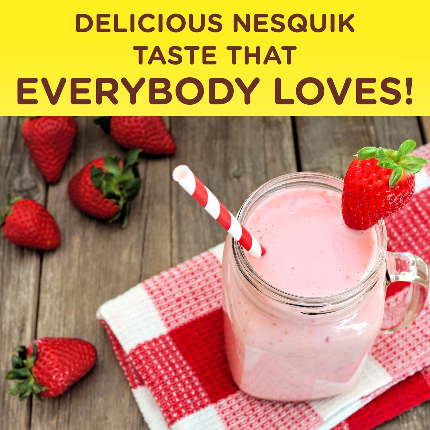 Nesquik Strawberry Powder Drink Mix – Caffeine-Free Strawberry Milk Powder Safe for Kids' Breakfasts, 35.5 oz