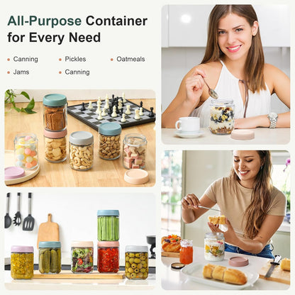 NETANY 24 oz Glass Food Jars with Edge-Guard Lids – Designer Storage Containers for Beautiful Baking Station Setups