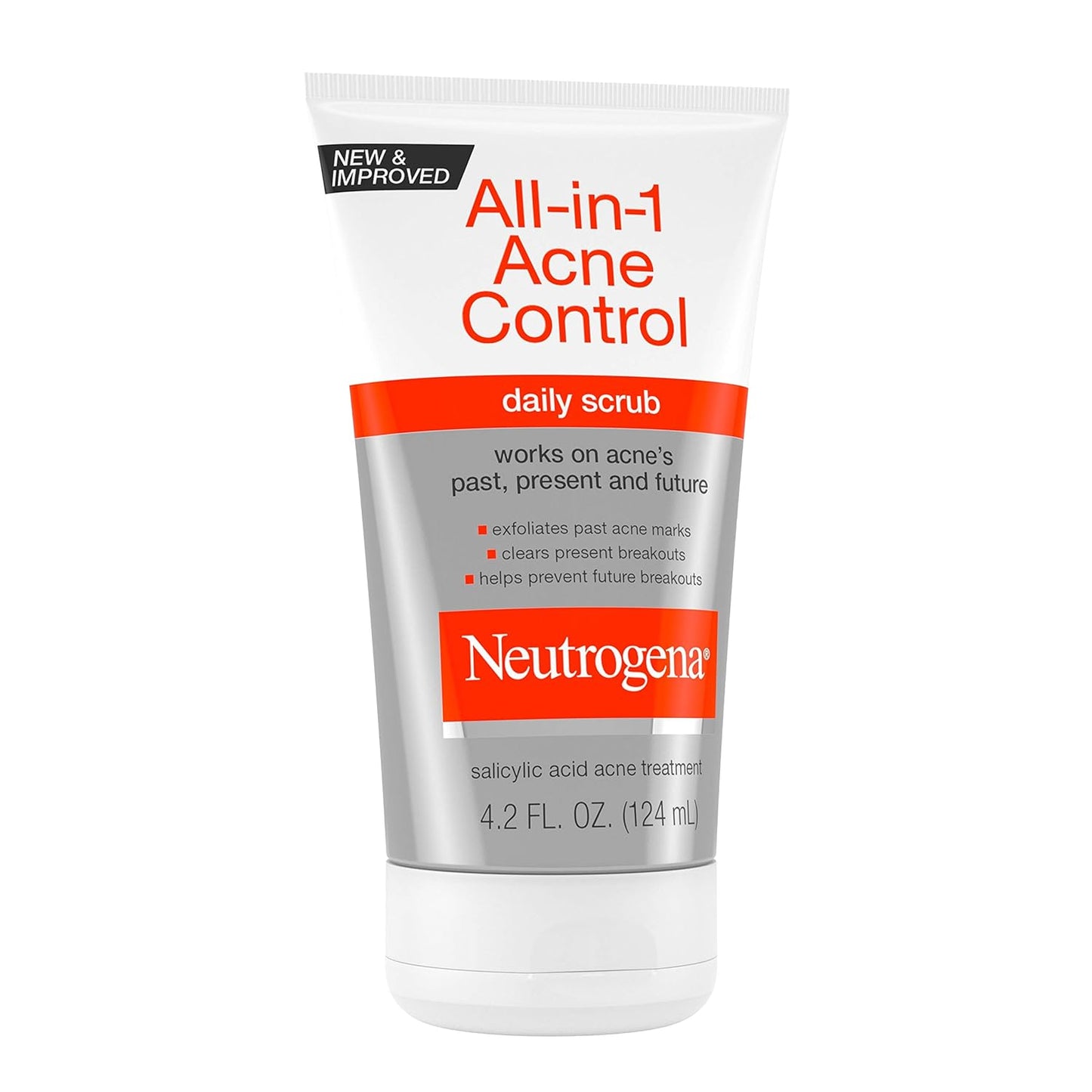 Neutrogena All-In-1 Acne Control Daily Face Scrub – Streamlined 3-in-1 Acne Treatment for Simple Routines
