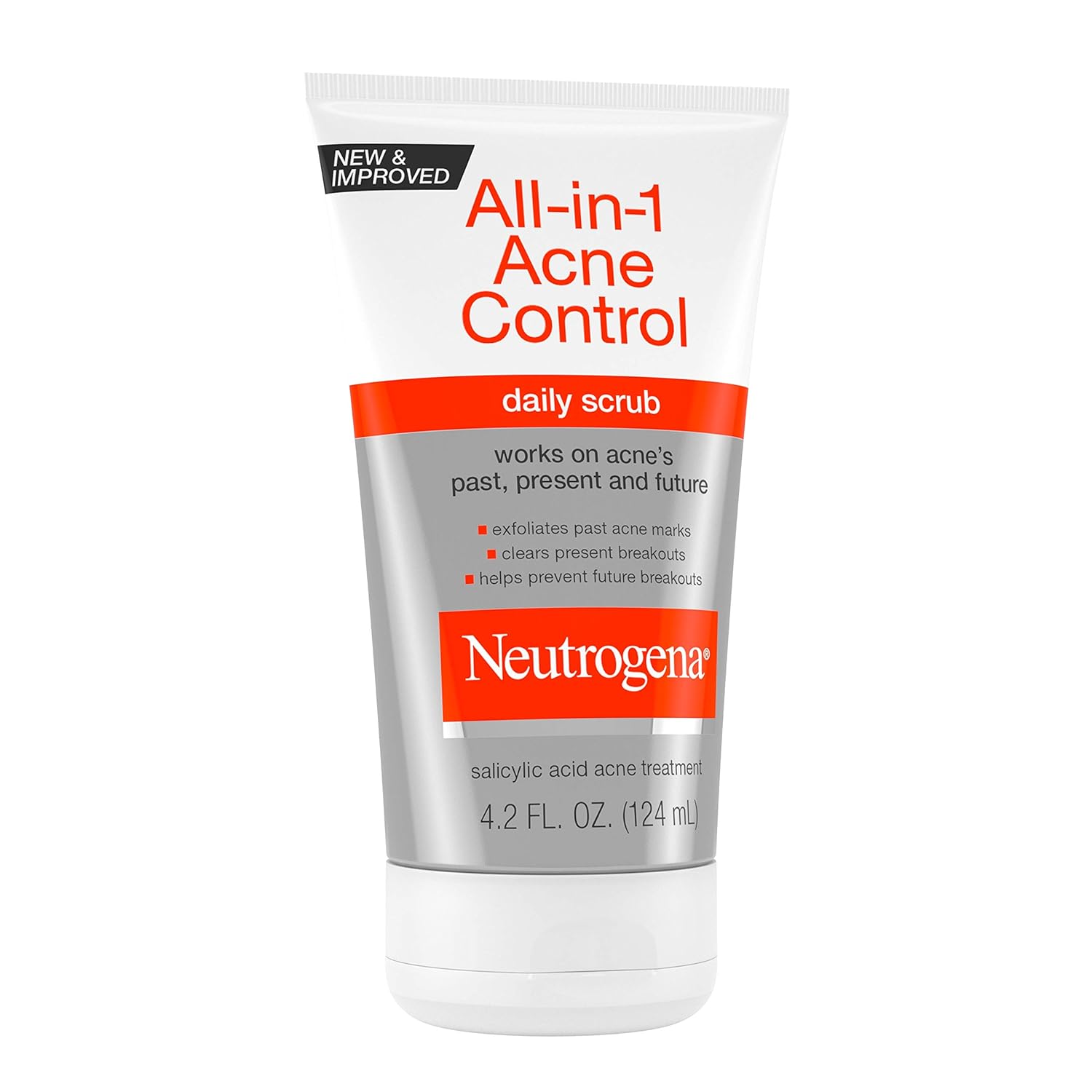 Neutrogena All-In-1 Acne Control Daily Face Scrub – Streamlined 3-in-1 Acne Treatment for Simple Routines