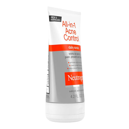 Neutrogena All-In-1 Acne Control Daily Face Scrub – Streamlined 3-in-1 Acne Treatment for Simple Routines