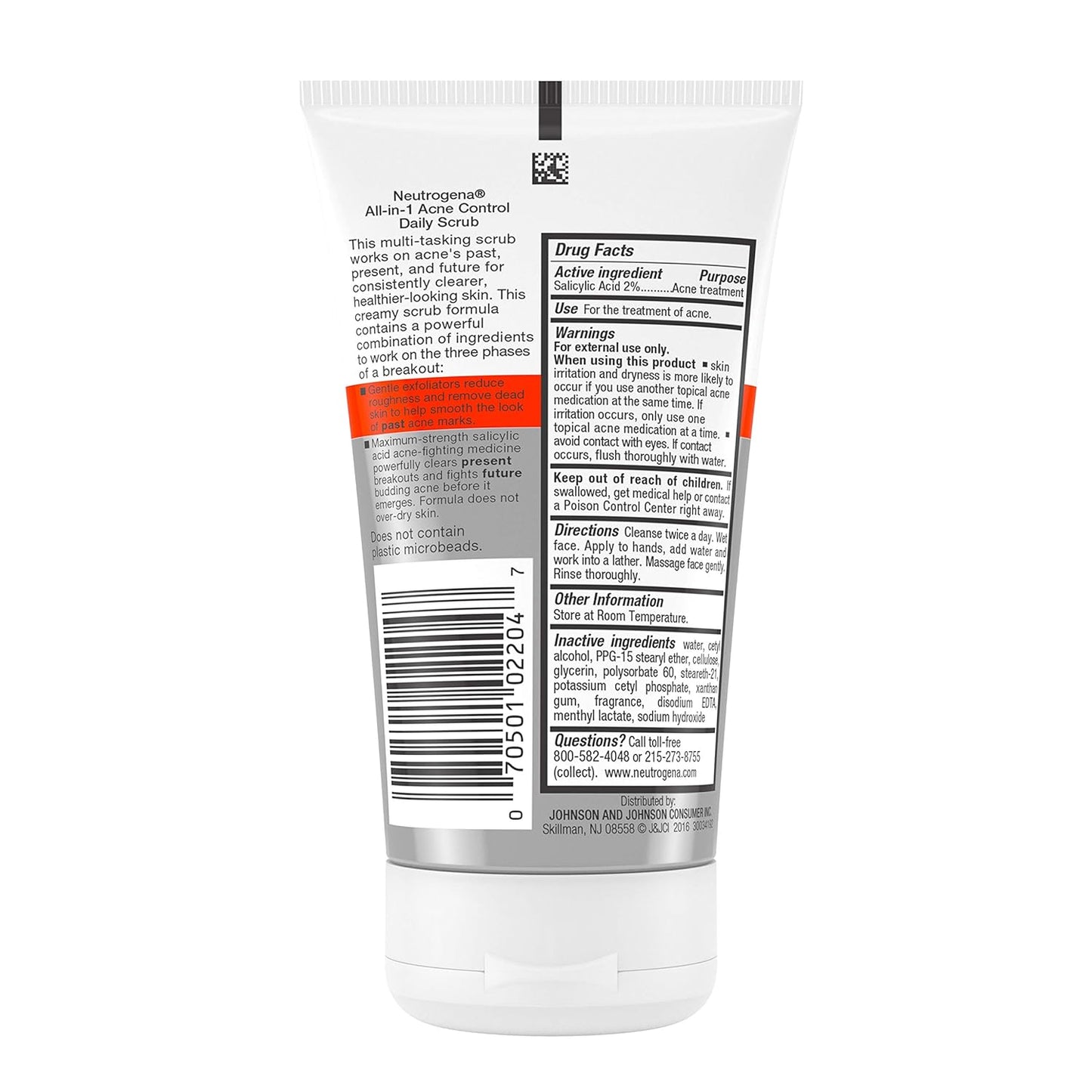 Neutrogena All-In-1 Acne Control Daily Face Scrub – Streamlined 3-in-1 Acne Treatment for Simple Routines