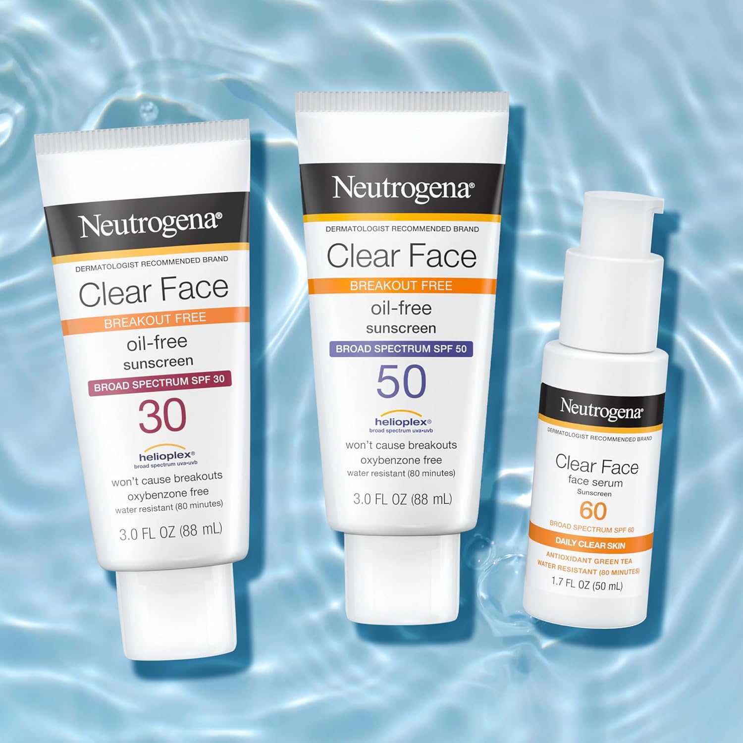Neutrogena Clear Face Sunscreen Serum – 80-Minute Water-Resistant Defense for Beach and Pool Days