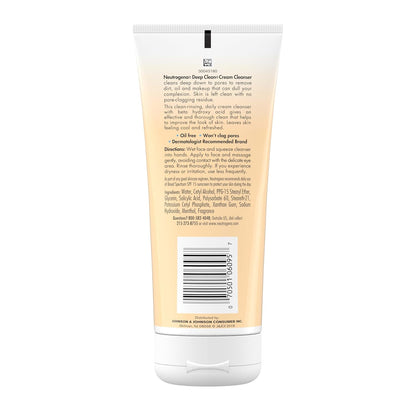 Neutrogena Deep Clean Daily Facial Cream Cleanser with Beta Hydroxy Acid for Gentle Sensitive Skin, Alcohol-Free Dermatologist-Tested Wash, 7 fl. oz