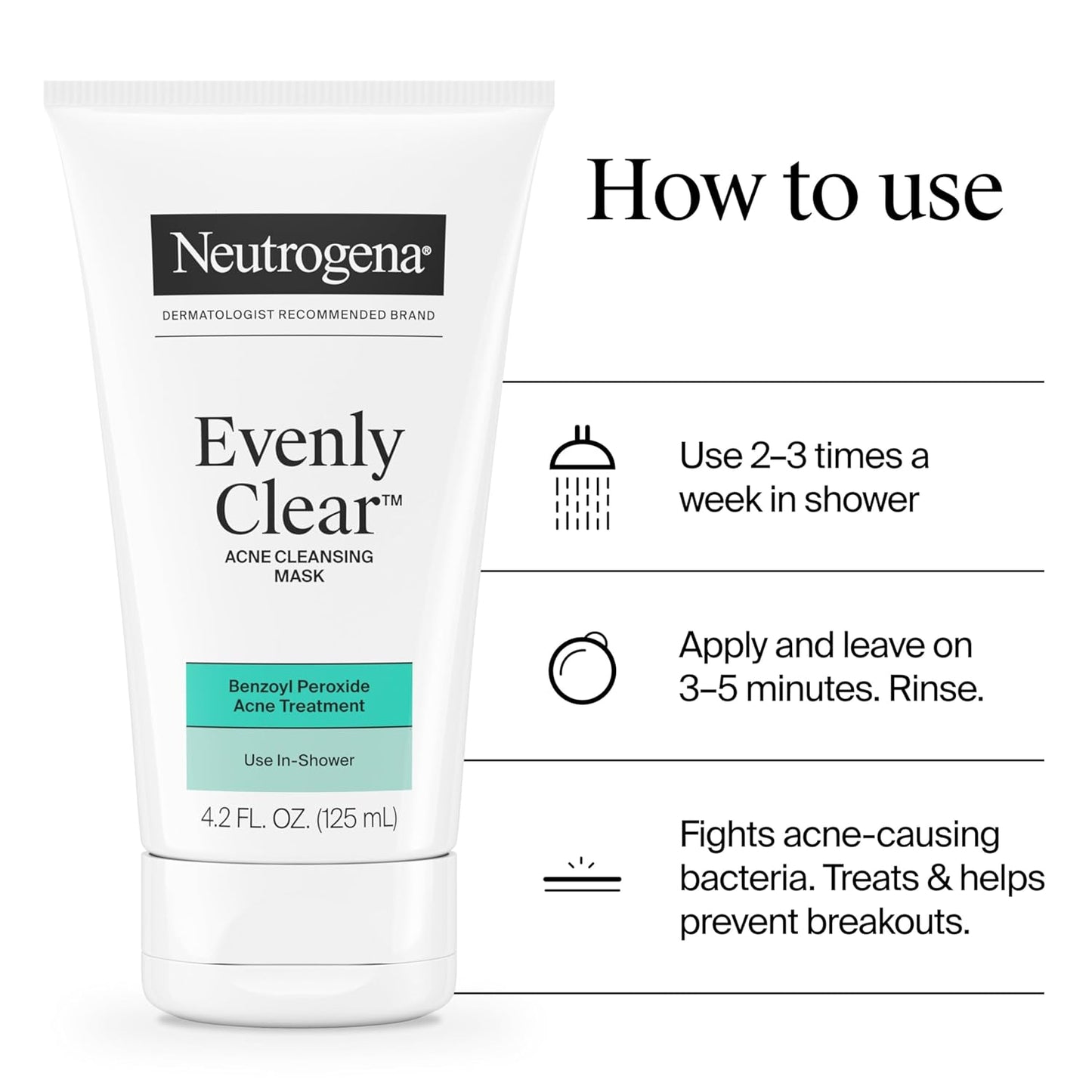 Neutrogena Evenly Clear 2-in-1 Acne Mask & Cleanser – Self-Care Nightly Wind-Down for Confident, Healthy-Looking Skin