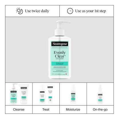 Neutrogena Evenly Clear 2% Salicylic Acid & 2% PHA Foaming Face Wash – Evening Wind-Down Cleanser for Calm, Clearer Skin