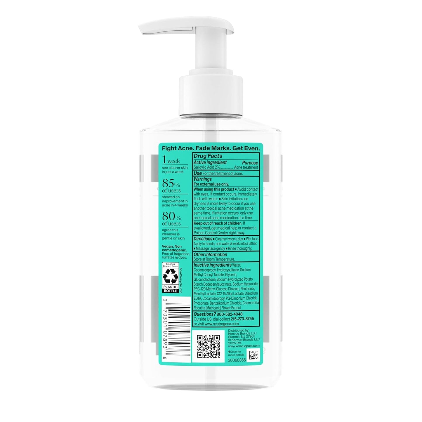 Neutrogena Evenly Clear 2% Salicylic Acid & 2% PHA Foaming Face Wash – Evening Wind-Down Cleanser for Calm, Clearer Skin