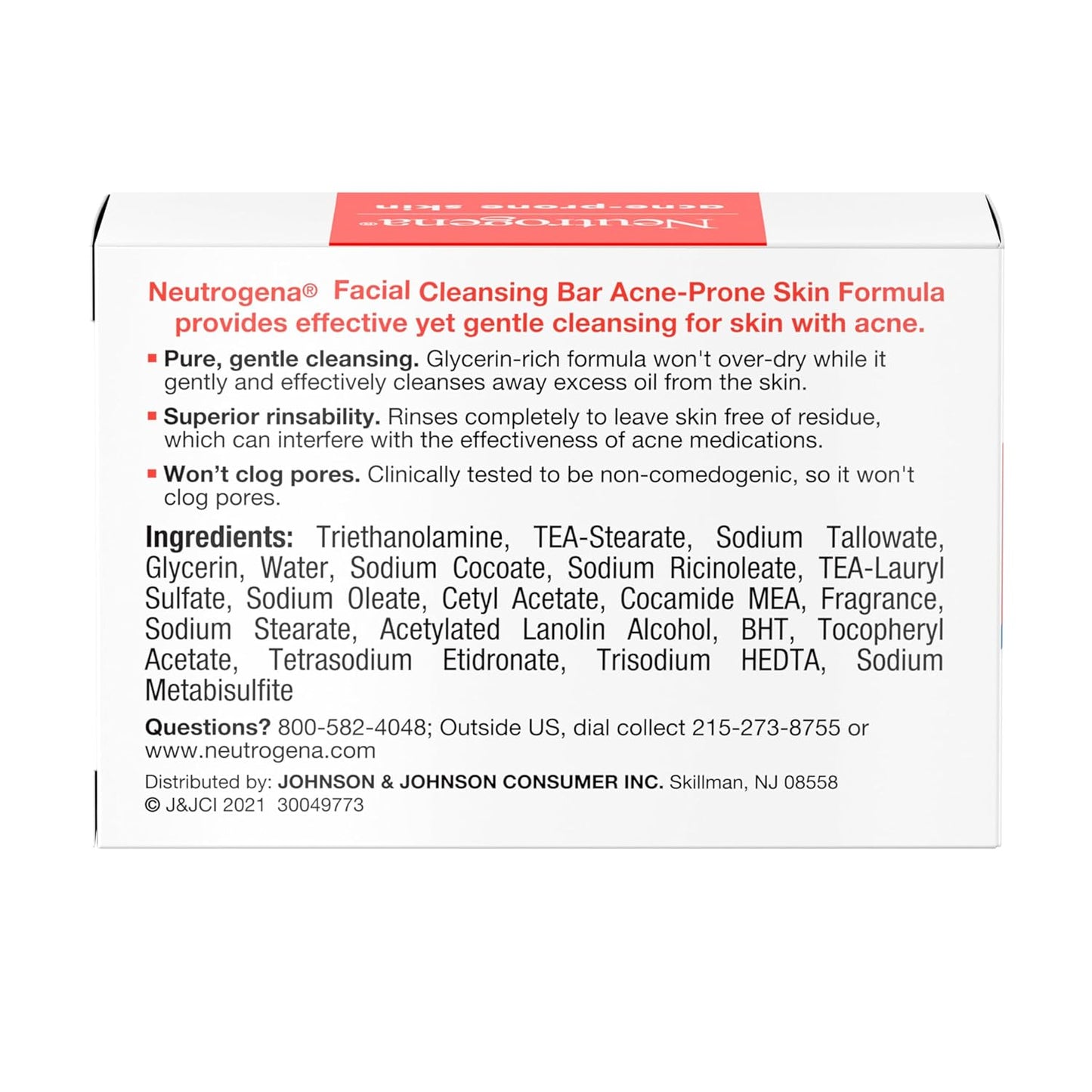 Neutrogena Facial Cleansing Bar for Acne-Prone Skin – Hypoallergenic, Dye-Free Cleanser Safe for Sensitive Skin