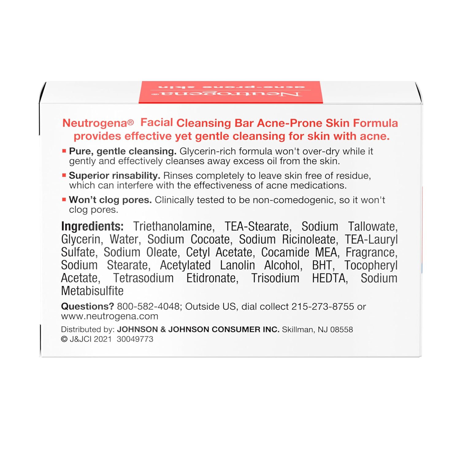 Neutrogena Facial Cleansing Bar for Acne-Prone Skin – Hypoallergenic, Dye-Free Cleanser Safe for Sensitive Skin