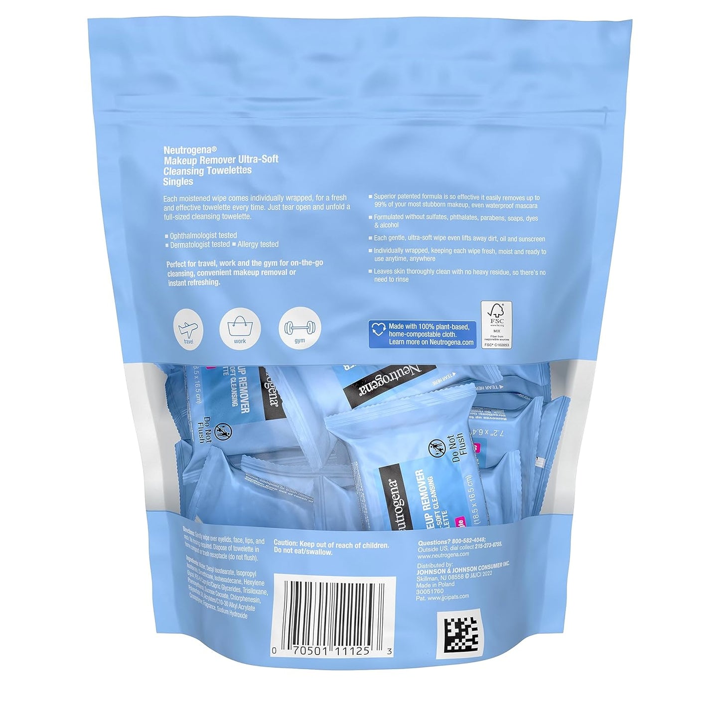 Neutrogena Facial Cleansing Wipes – On-the-Go Makeup Removal for Camping & Hiking