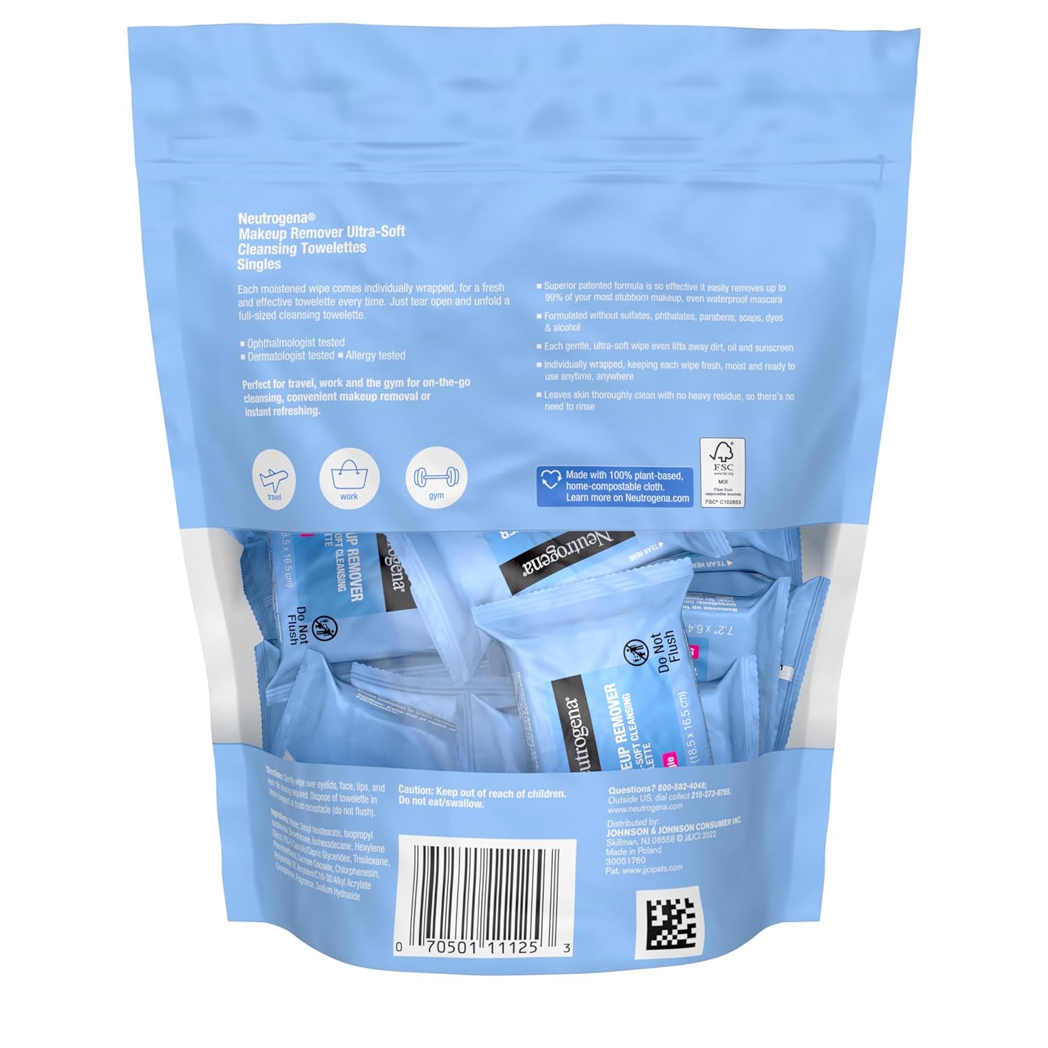 Neutrogena Facial Cleansing Wipes – On-the-Go Makeup Removal for Camping & Hiking