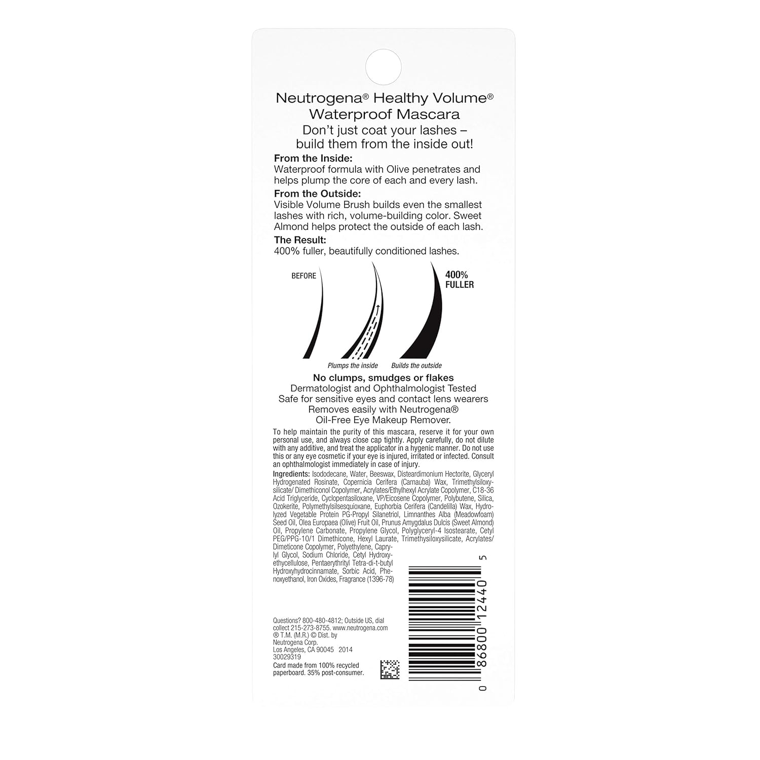 Neutrogena Healthy Volume Mascara – Gentle Daily Lash Care Ritual for Sensitive Eyes and Contact Lens Wearers, Olive Oil and Sweet Almond Oil Formula