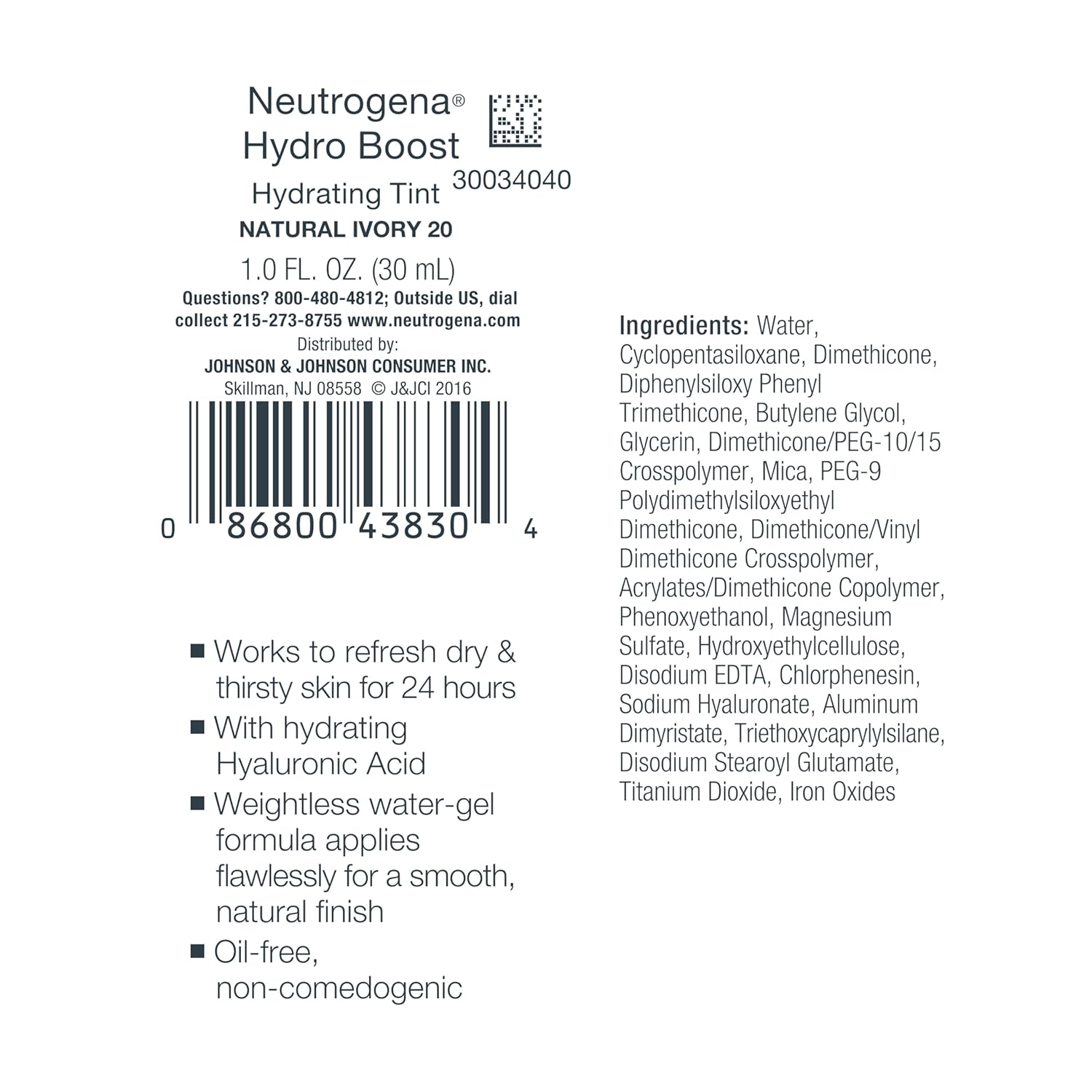 Neutrogena Hydro Boost Hydrating Tint – Daily Skincare Makeup Ritual for a Plumping, Radiant Complexion, Lightweight Water-Gel Tint