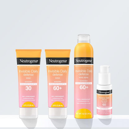 Neutrogena Invisible Daily Defense Body Sunscreen Spray – Oxybenzone-Free SPF 60+ for Sensitive Skin and Reef-Conscious Swimmers